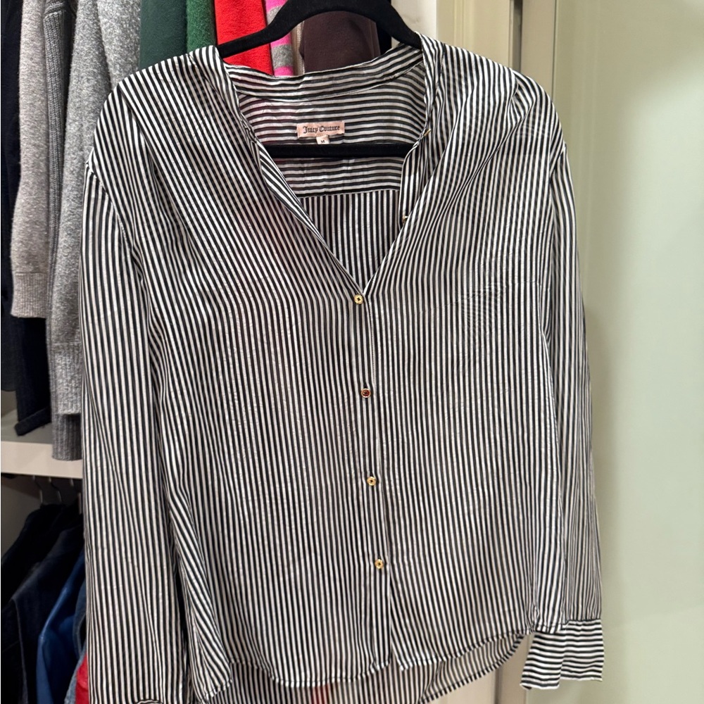 Sheer Black and White Striped Button-Up Shirt